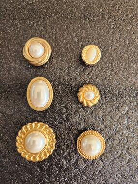 Gold and Pearl Statement Clip-On Button Covers Set - Classic Vintage Style